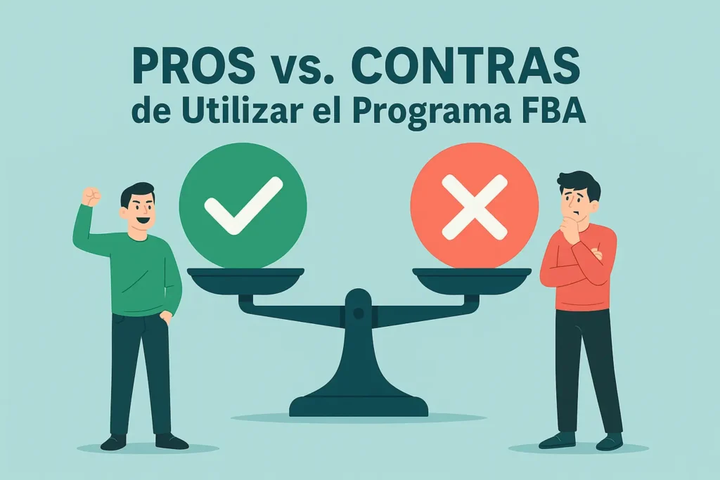 Infografía ilustrada del proceso Amazon FBA desde la idea de producto hasta la entrega al cliente, con estilo moderno y limpio sin texto.