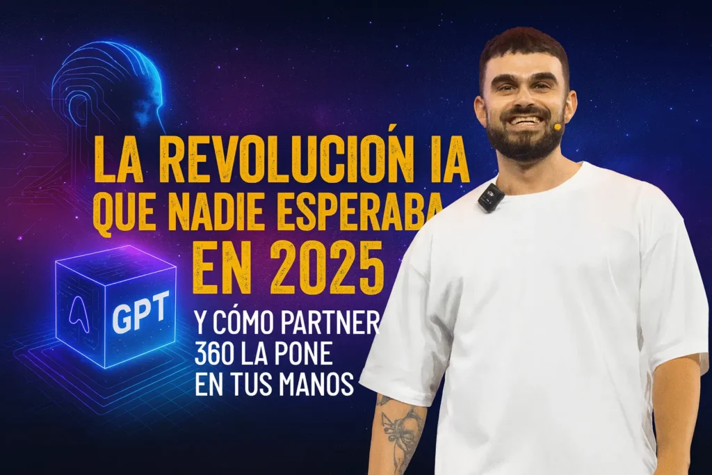 Fabio Serna presentando el curso Partner 360 sobre marketing de afiliados en 2025, formación avanzada con inteligencia artificial, GPT, campañas automatizadas, avatares digitales y estrategias de venta digital escalables.