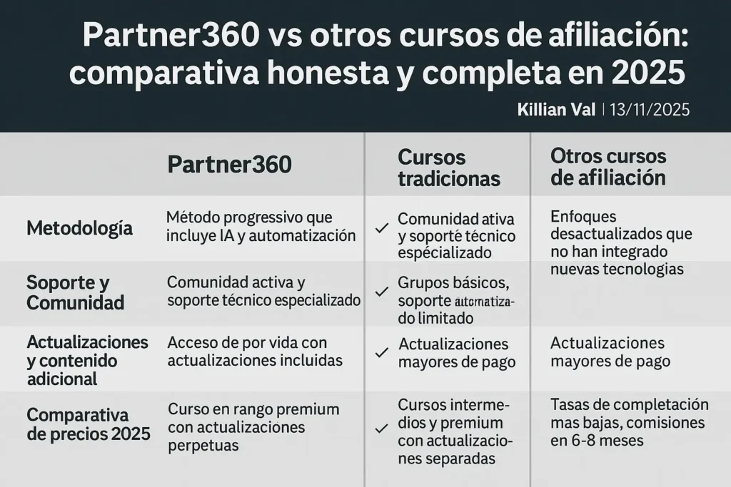 Partner360 vs otros cursos de afiliación: comparativa honesta y completa en 2025